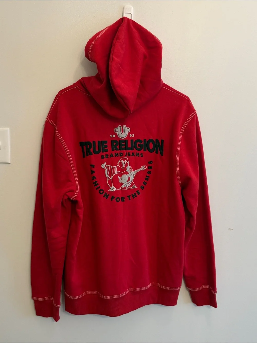 True Religion Red Zip Hoodie with Black Logo